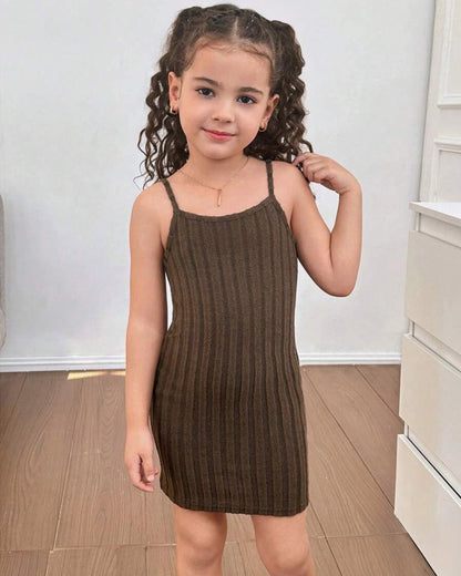 Young Girl Solid Knit Sweater & Slip Dress 2pcs Set