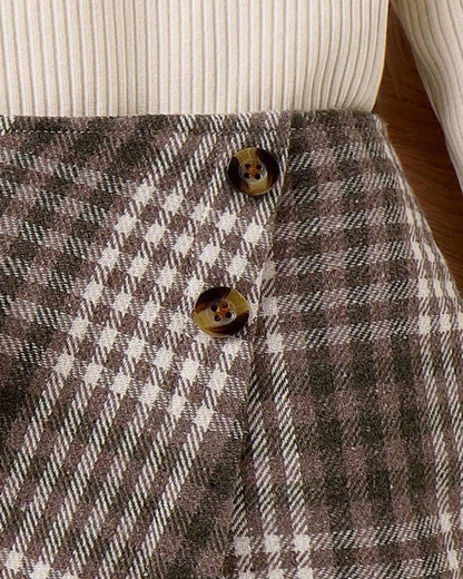 Baby Girl Mock Neck Tee & Plaid Asymmetrical Skirt Set