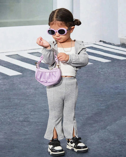 Baby Girl Waffle Knit Hooded Jacket & Flare Pants Set 2pcs