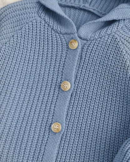 Baby Boy Knit Cardigan – Blue Hooded Sweater with 3D Ears