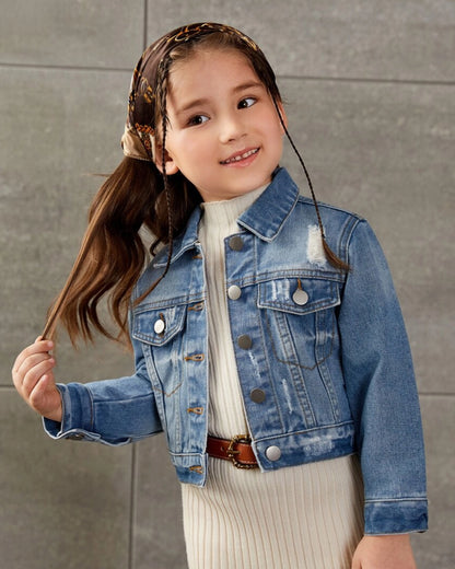 Young Girl Vintage Distressed Denim Jacket