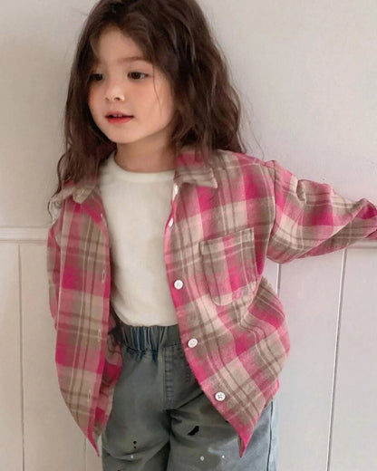 Girls Plaid Long Sleeve Shirt – Korean Style