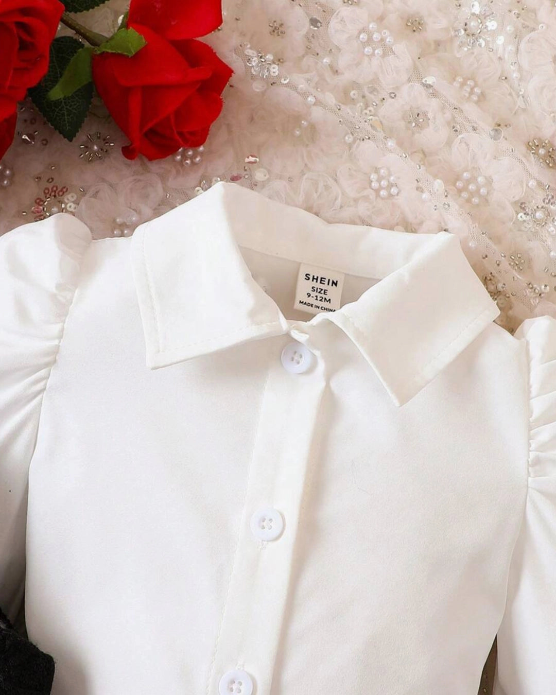 Baby Girl Puff Sleeve Top & Gingham Skirt with Vest Set