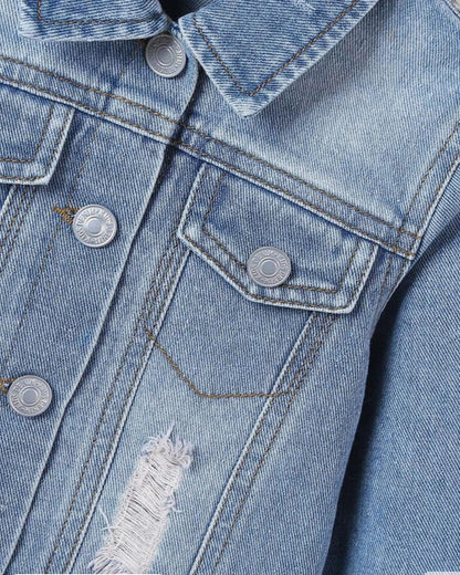 Young Boy Bleach Wash Ripped Denim Jacket
