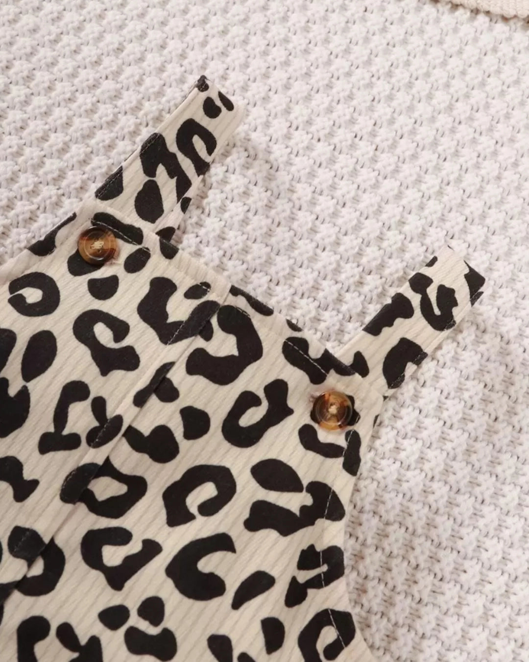 Baby Girl Solid Bodysuit, Leopard Overall Dress & Headband 3pcs Set