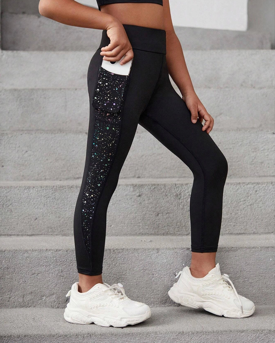 Girls' Starry Sky Sports Leggings with Pocket