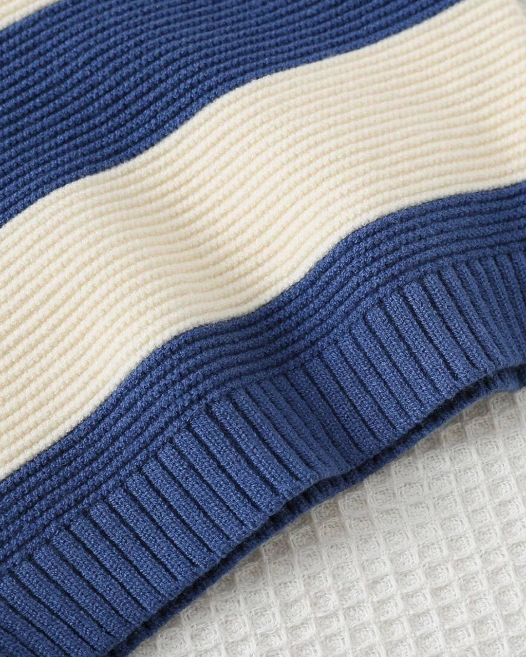 Baby Boy Striped Bear Sweater – Cartoon Crew Neck Knit