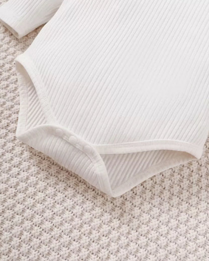 Baby Girl Solid Bodysuit, Leopard Overall Dress & Headband 3pcs Set