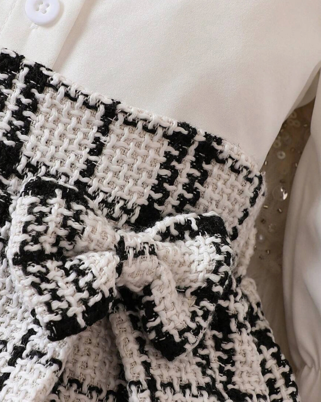 Baby Girl Puff Sleeve Top & Gingham Skirt with Vest Set