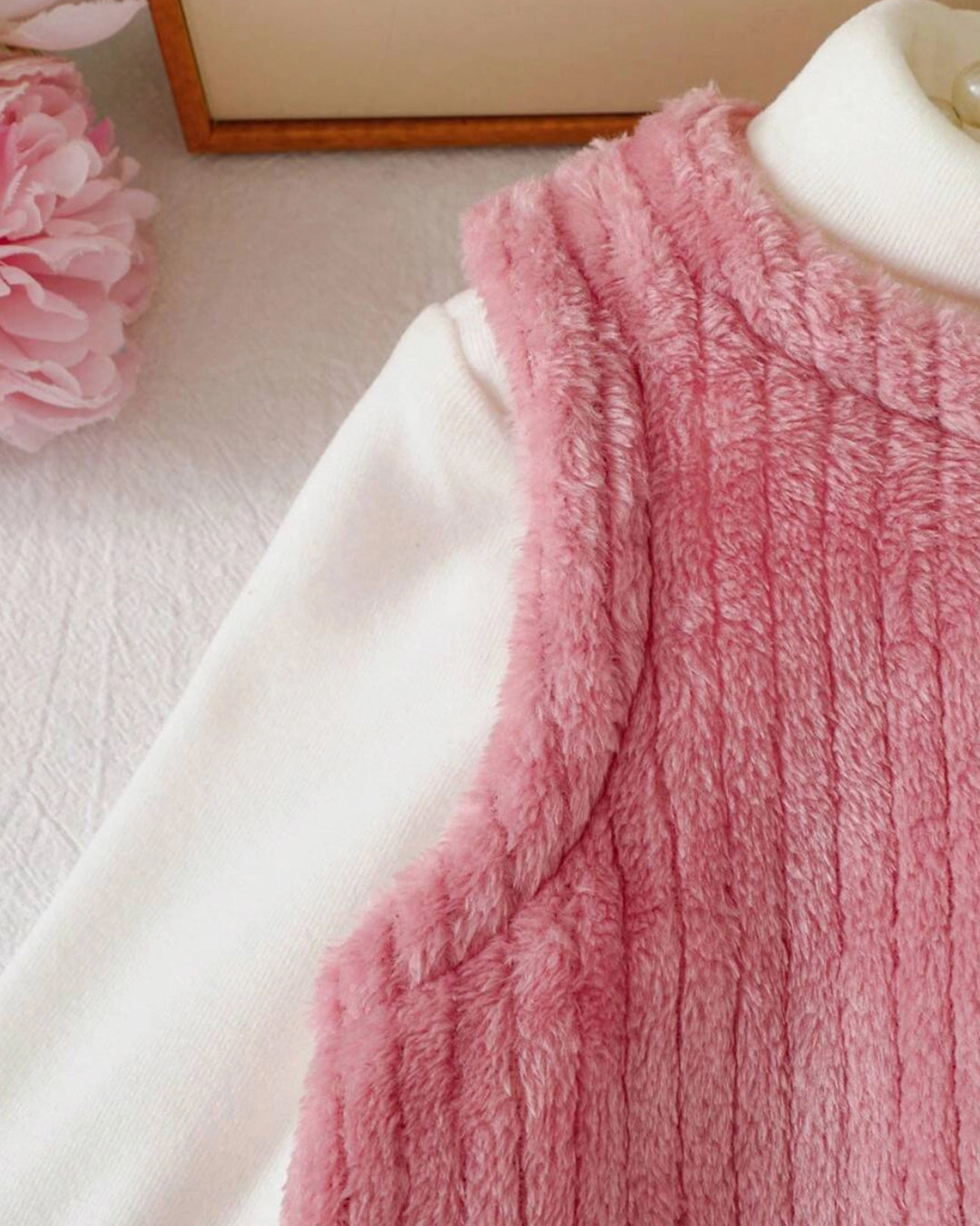 Baby Girl Fluffy Pink Dress & Turtleneck Set