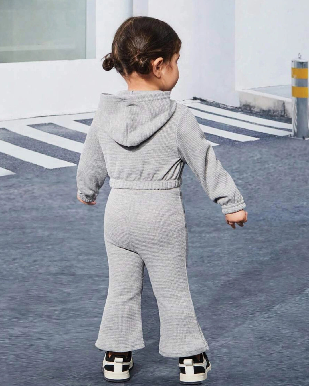 Baby Girl Waffle Knit Hooded Jacket & Flare Pants Set 2pcs
