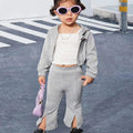 Baby Girl Waffle Knit Hooded Jacket & Flare Pants Set 2pcs
