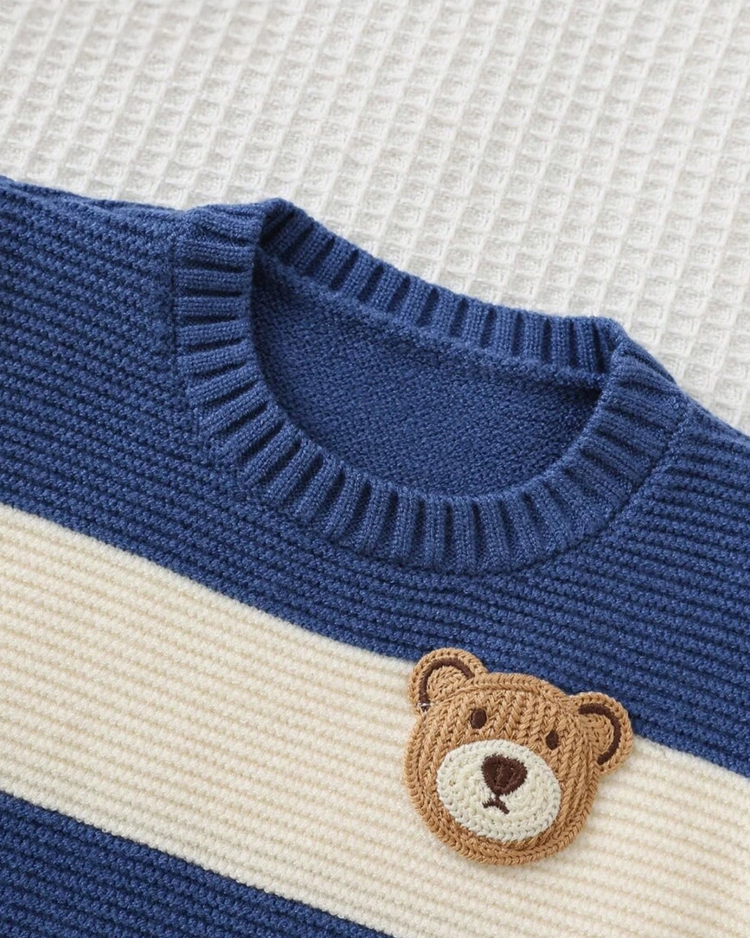 Baby Boy Striped Bear Sweater – Cartoon Crew Neck Knit