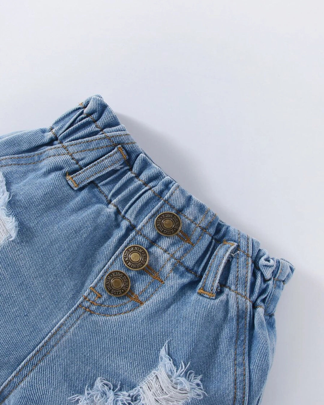 Baby Girl Distressed Denim Paperbag Shorts
