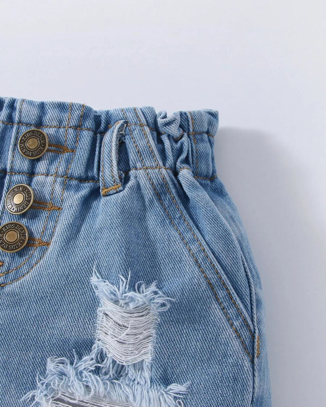 Baby Girl Distressed Denim Paperbag Shorts