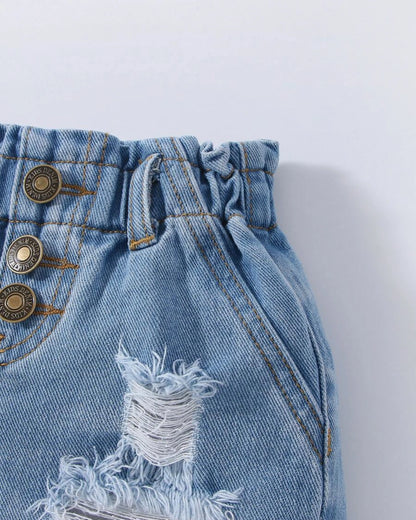 Baby Girl Distressed Denim Paperbag Shorts