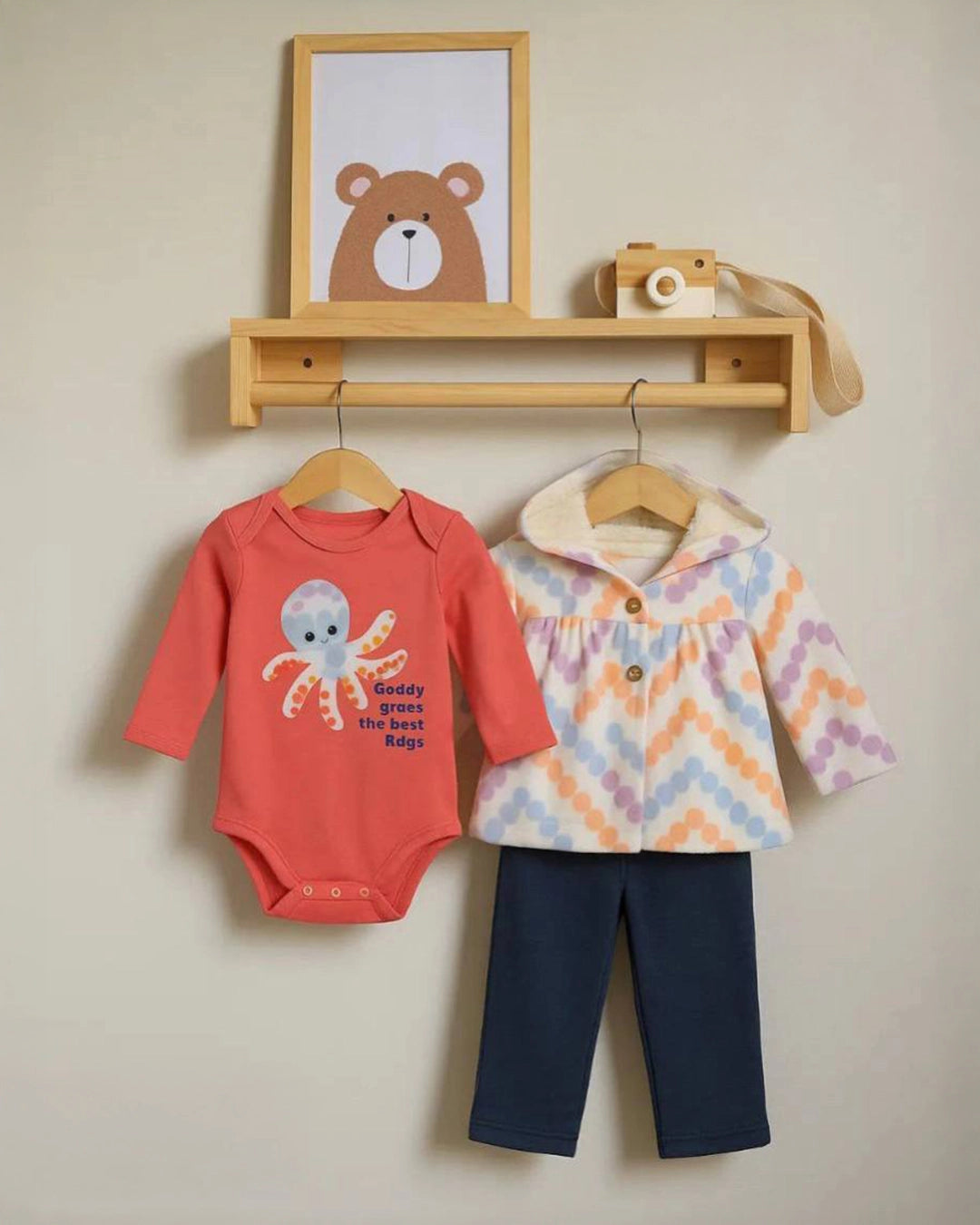 3-Piece Baby Winter Outfit – Polka Dot Hoodie Set