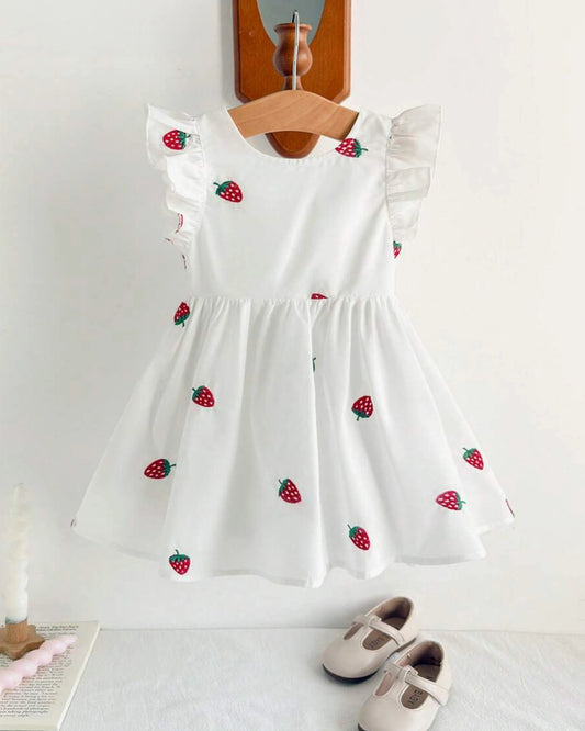 Strawberry Print Casual Dress for Girls