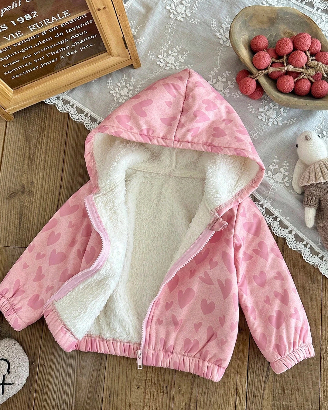 Baby Girl Fleece Jacket – Heart Design & Hooded