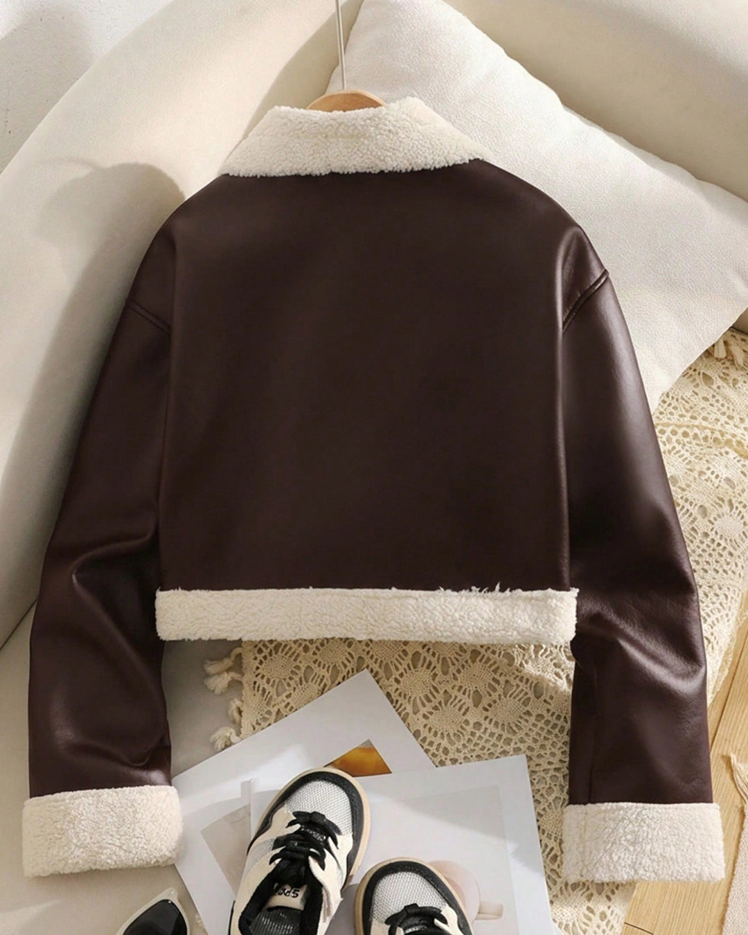 Tween Girls PU Fleece Jacket – Faux Fur Trim