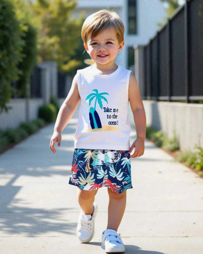 Boys' Beach Print Shirt & Shorts Set - 2 pcs