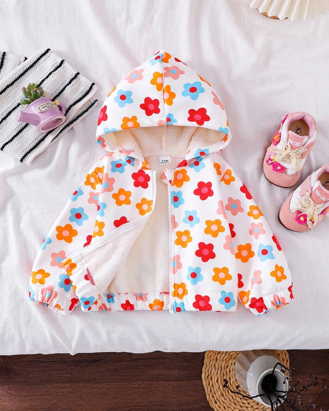 Toddler Girls' Floral Hooded Jacket – Fleece Lined