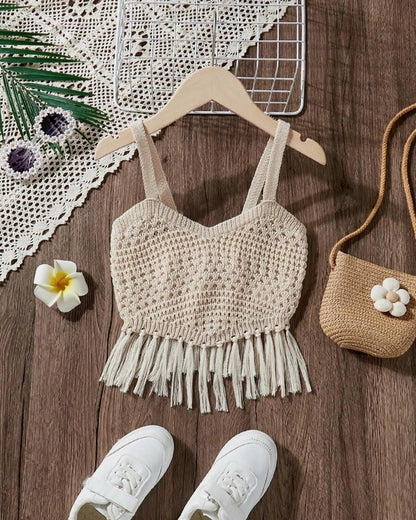 Knitted Holiday Tank Top for Teens with Tassels