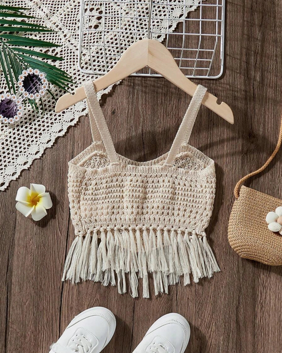 Knitted Holiday Tank Top for Teens with Tassels