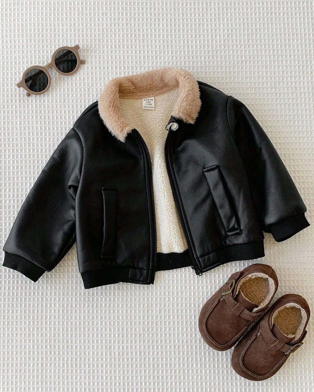 Unisex Baby Faux Leather Jacket – Fleece Lined