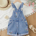Girls' Floral Embroidered Denim Overall Shorts