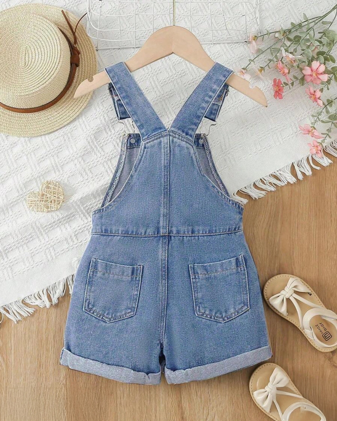 Girls' Floral Embroidered Denim Overall Shorts