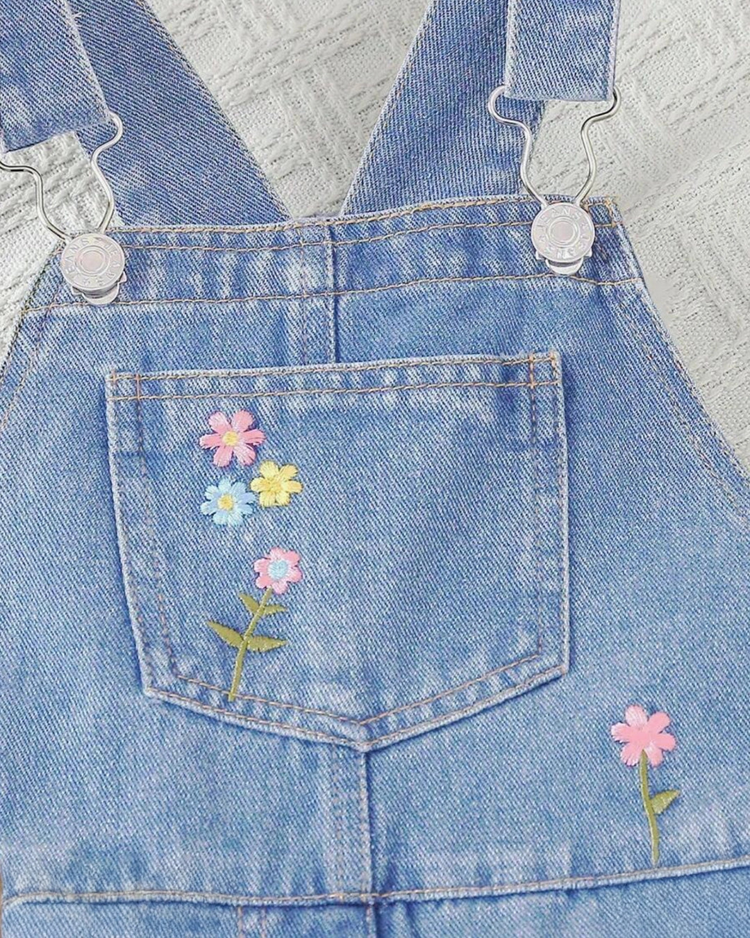 Girls' Floral Embroidered Denim Overall Shorts