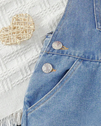Girls' Floral Embroidered Denim Overall Shorts