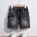 Boys' Washed Denim Cargo Shorts with Drawstring Waist