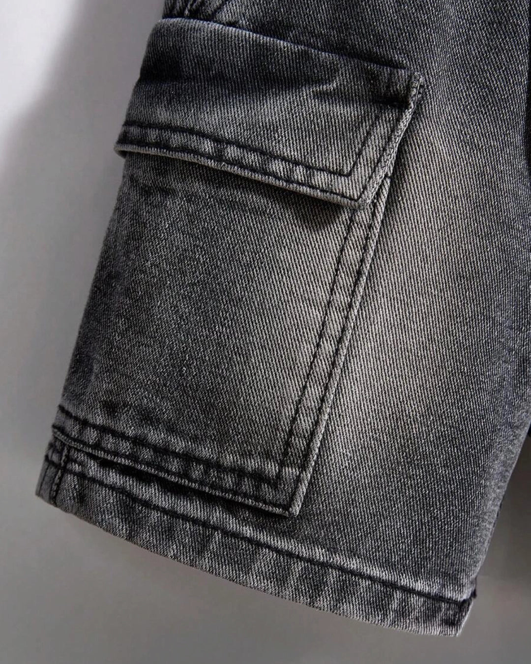 Boys' Washed Denim Cargo Shorts with Drawstring Waist