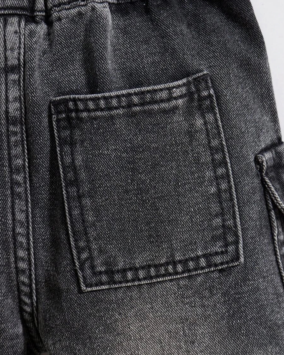 Boys' Washed Denim Cargo Shorts with Drawstring Waist