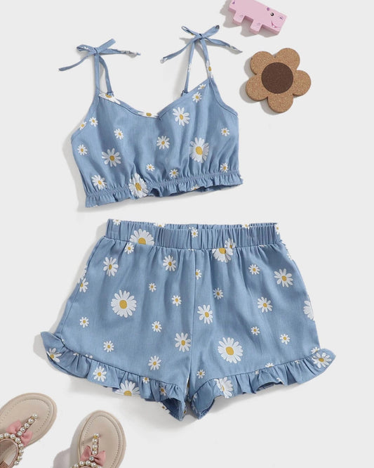 Daisy Top & Ruffle Shorts Set for Girls