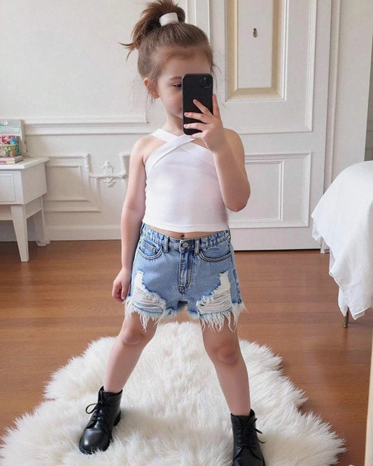 Girl’s Knit Top & Distressed Jeans Set