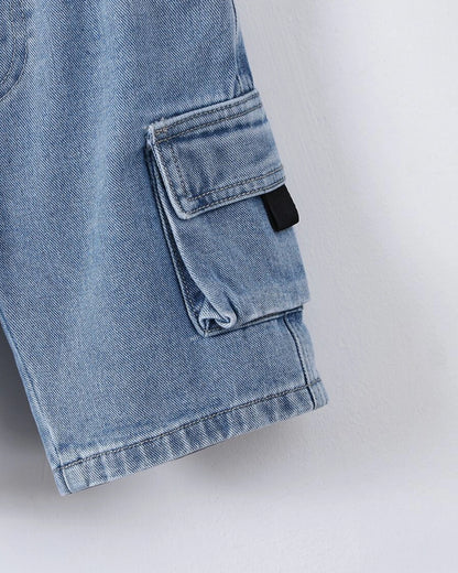 Young Boy Flap Pocket Side Denim Shorts