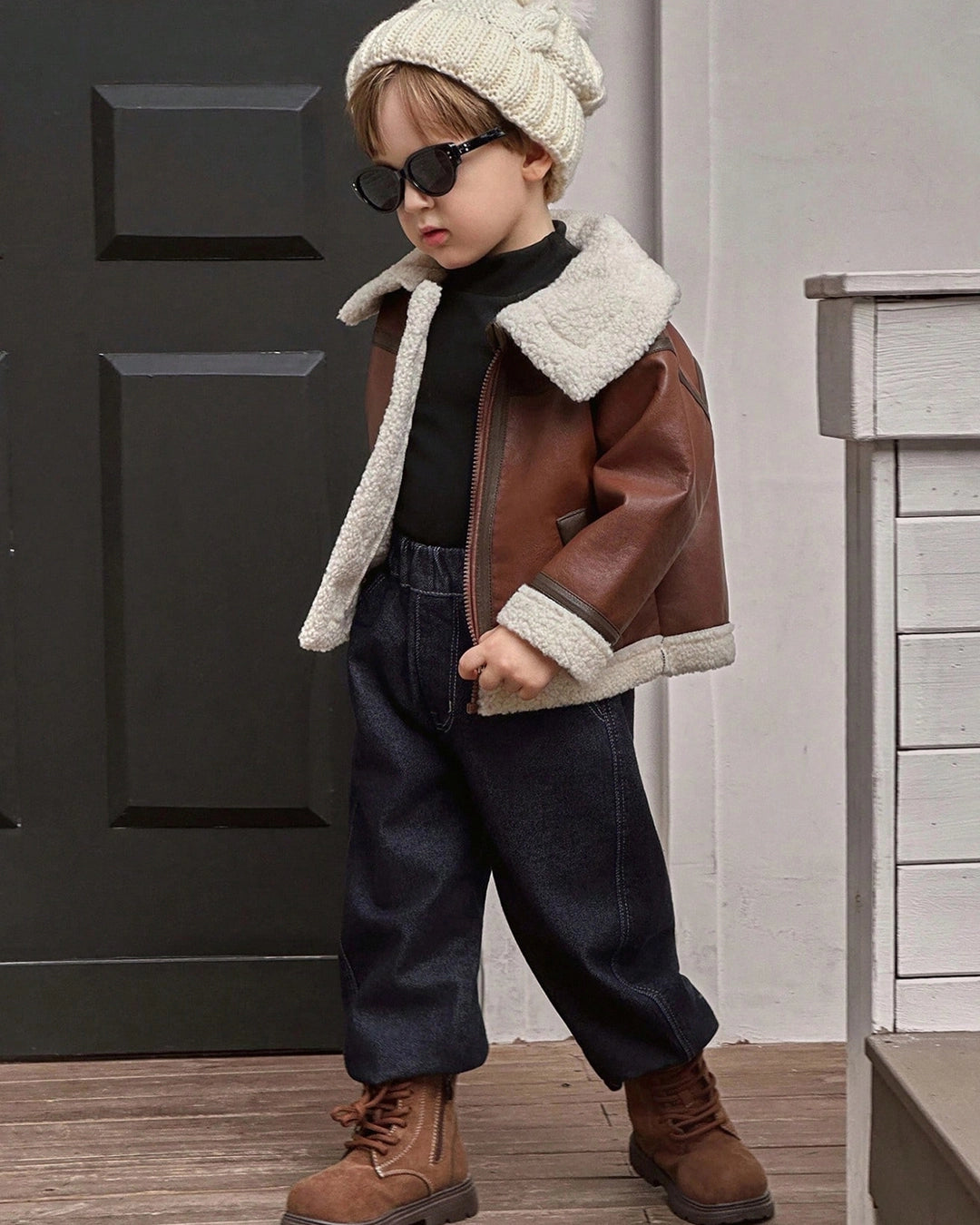 Boys PU Leather Jacket – Teddy Lined