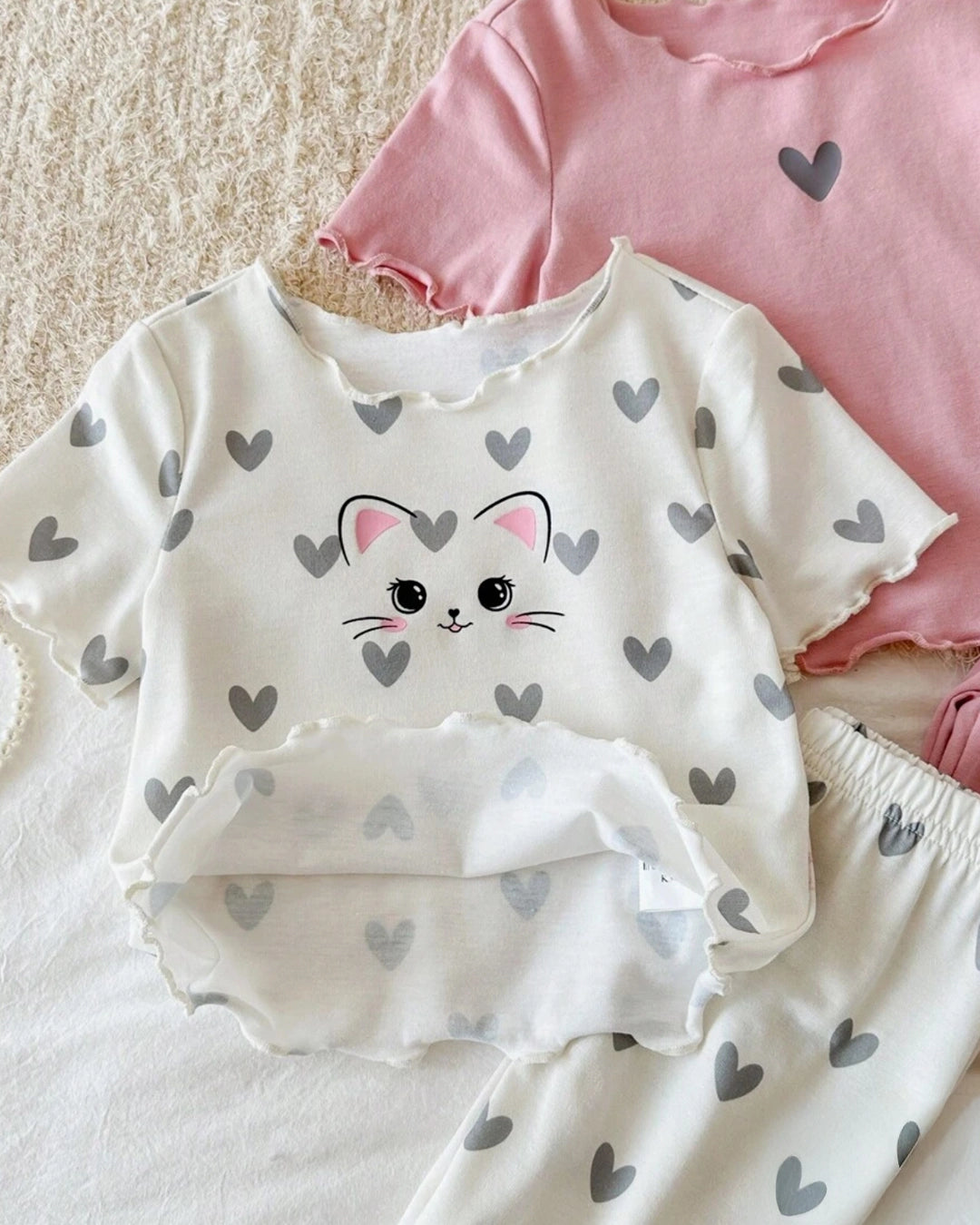 Baby Girl 4-Piece Cat & Heart Lounge Set