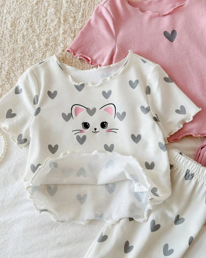 Baby Girl 4-Piece Cat & Heart Lounge Set