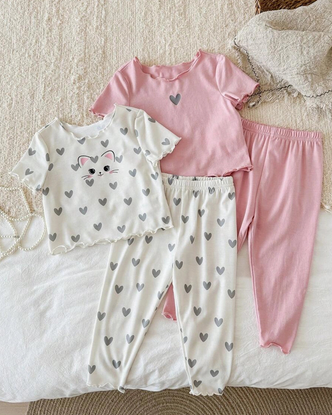 Baby Girl 4-Piece Cat & Heart Lounge Set