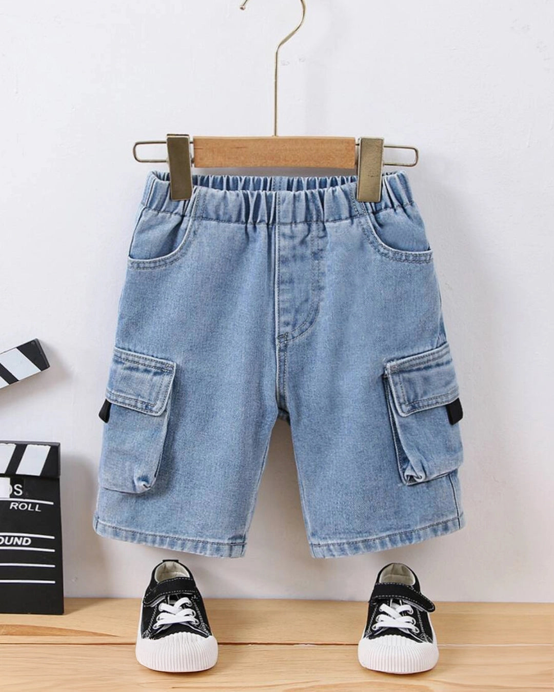 Young Boy Flap Pocket Side Denim Shorts