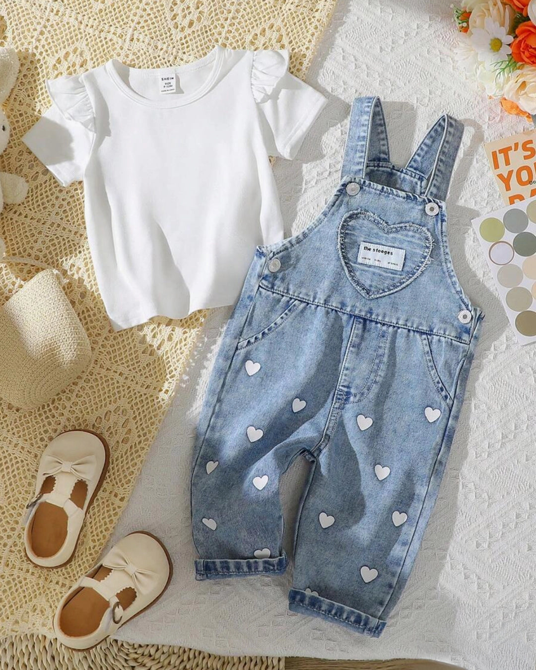 Toddler Girl Heart Print Suspender Set