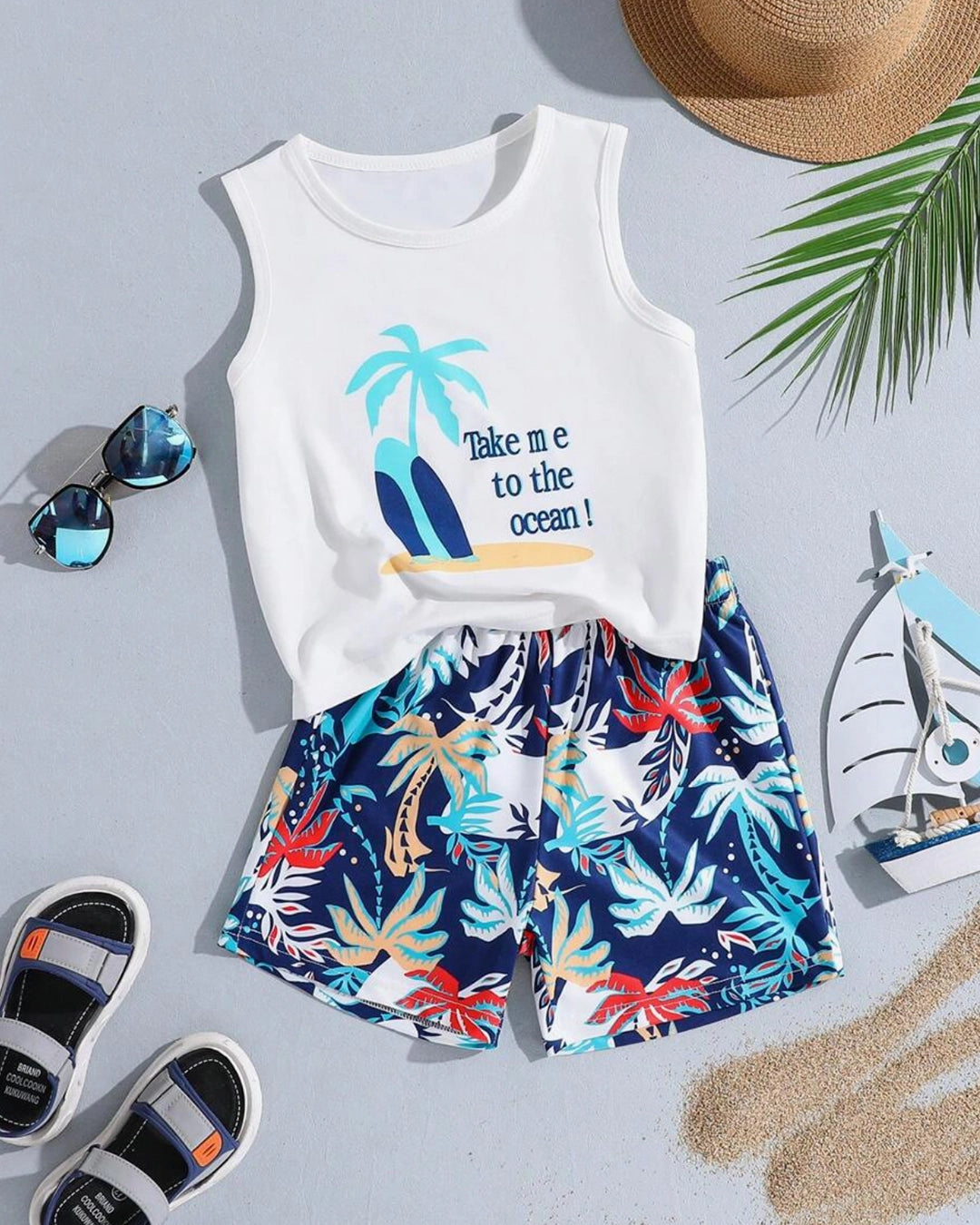 Boys' Beach Print Shirt & Shorts Set - 2 pcs