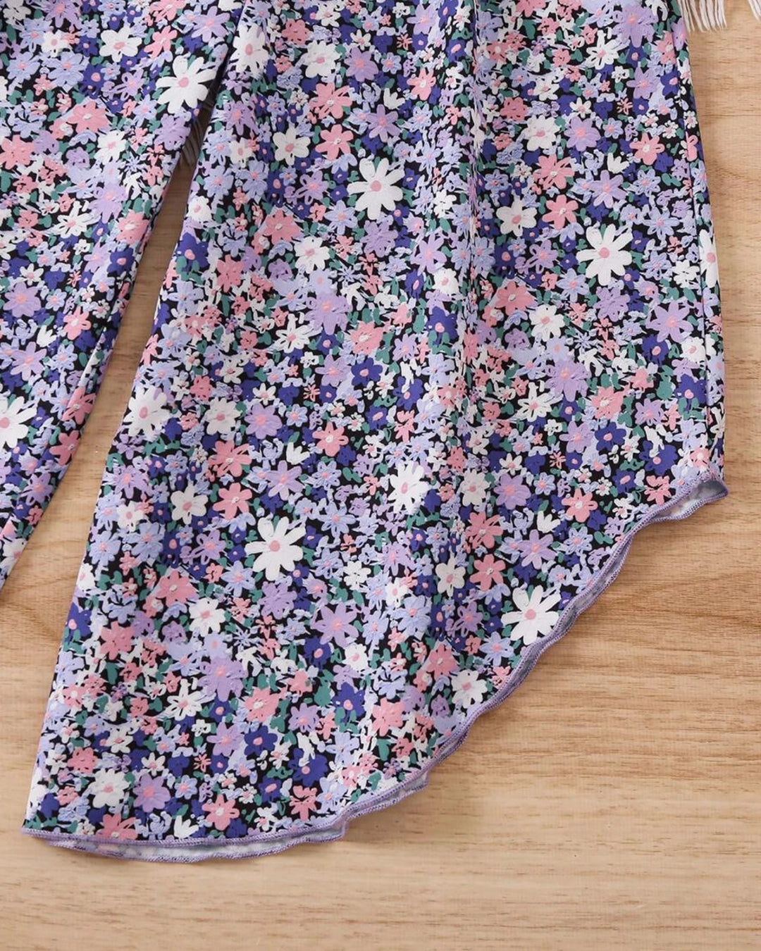 Girls' Solid Top & Printed Wide-Leg Pants Set