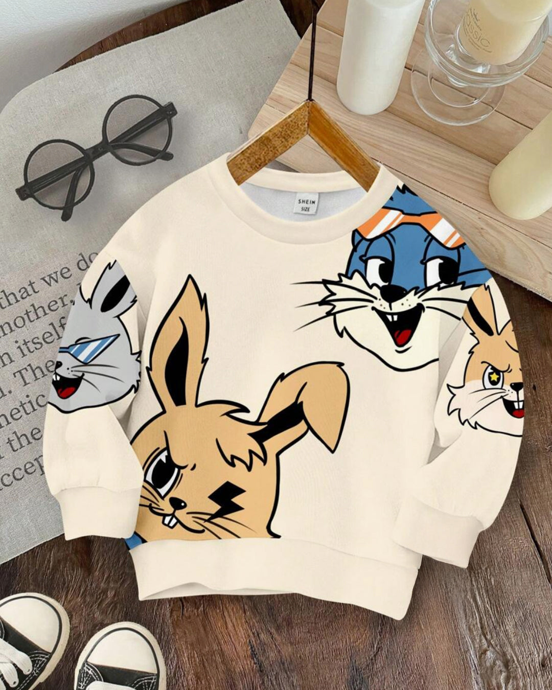 Boys Knit Hoodie with Cool Rabbits Design